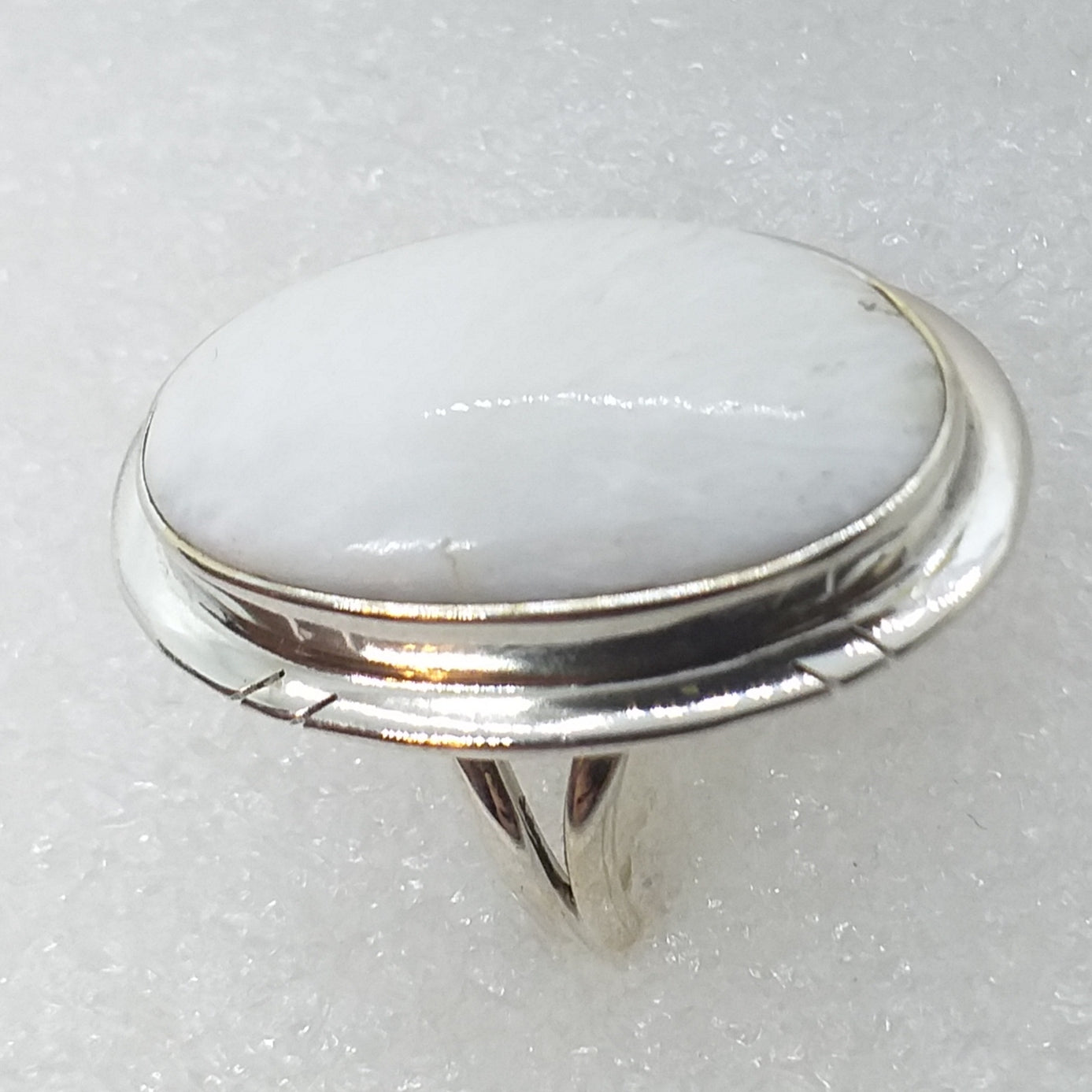 weißer SKOLEZIT Ring Gr. 20 riesig 925 Sterling Silber