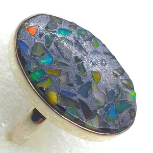 OPAL echter Kristallopal Ring Gr. 19,5 925 Silber Pyrit