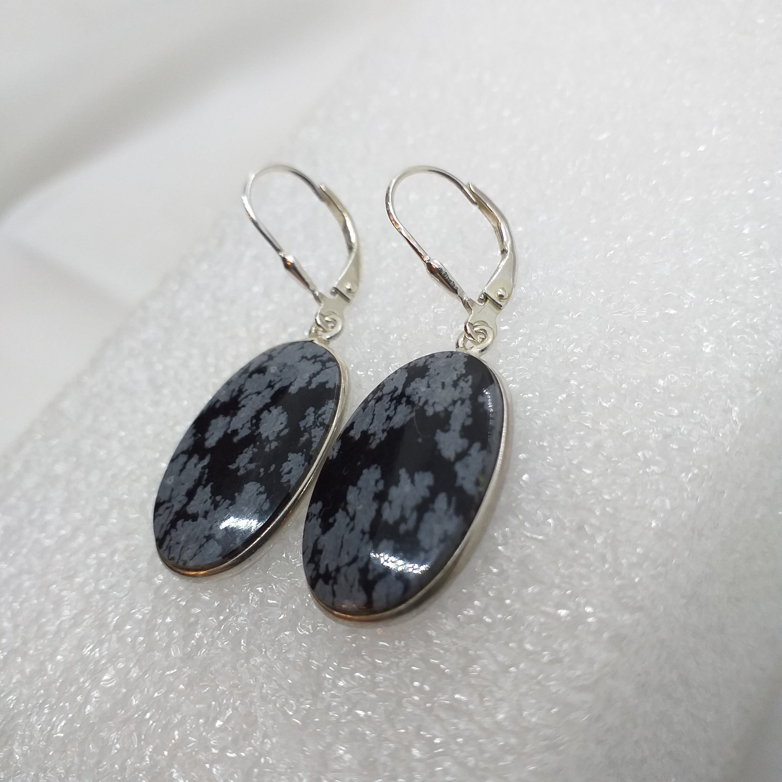 SCHNEEFLOCKEN OBSIDIAN Ohrringe 925 Silber Klapp Brisur Ohrhänger