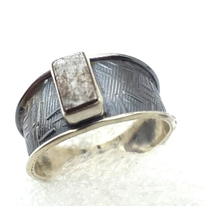 GIBEON METEORIT Ring Gr. 18 925 Silber Eisenmeteorit geschwärzt