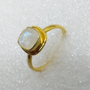 MONDSTEIN Ring Gr. 19 925 Sterling Silber vergoldet Regenbogenmondstein gold