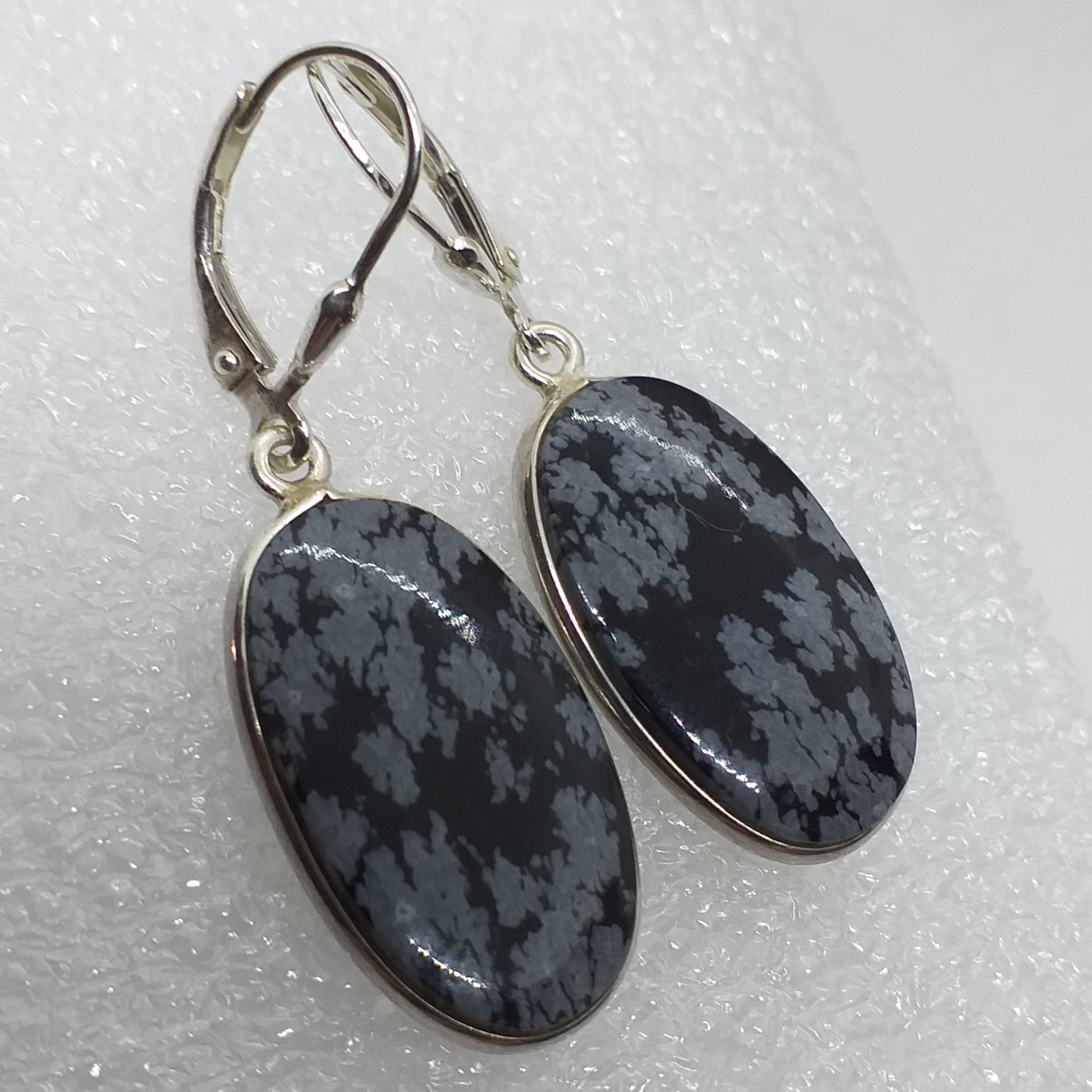 SCHNEEFLOCKEN OBSIDIAN Ohrringe 925 Silber Klapp Brisur Ohrhänger