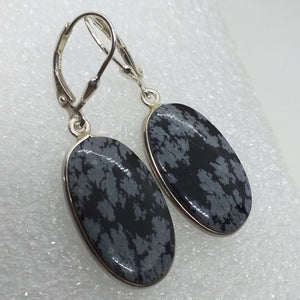 SCHNEEFLOCKEN OBSIDIAN Ohrringe 925 Silber Klapp Brisur Ohrhänger