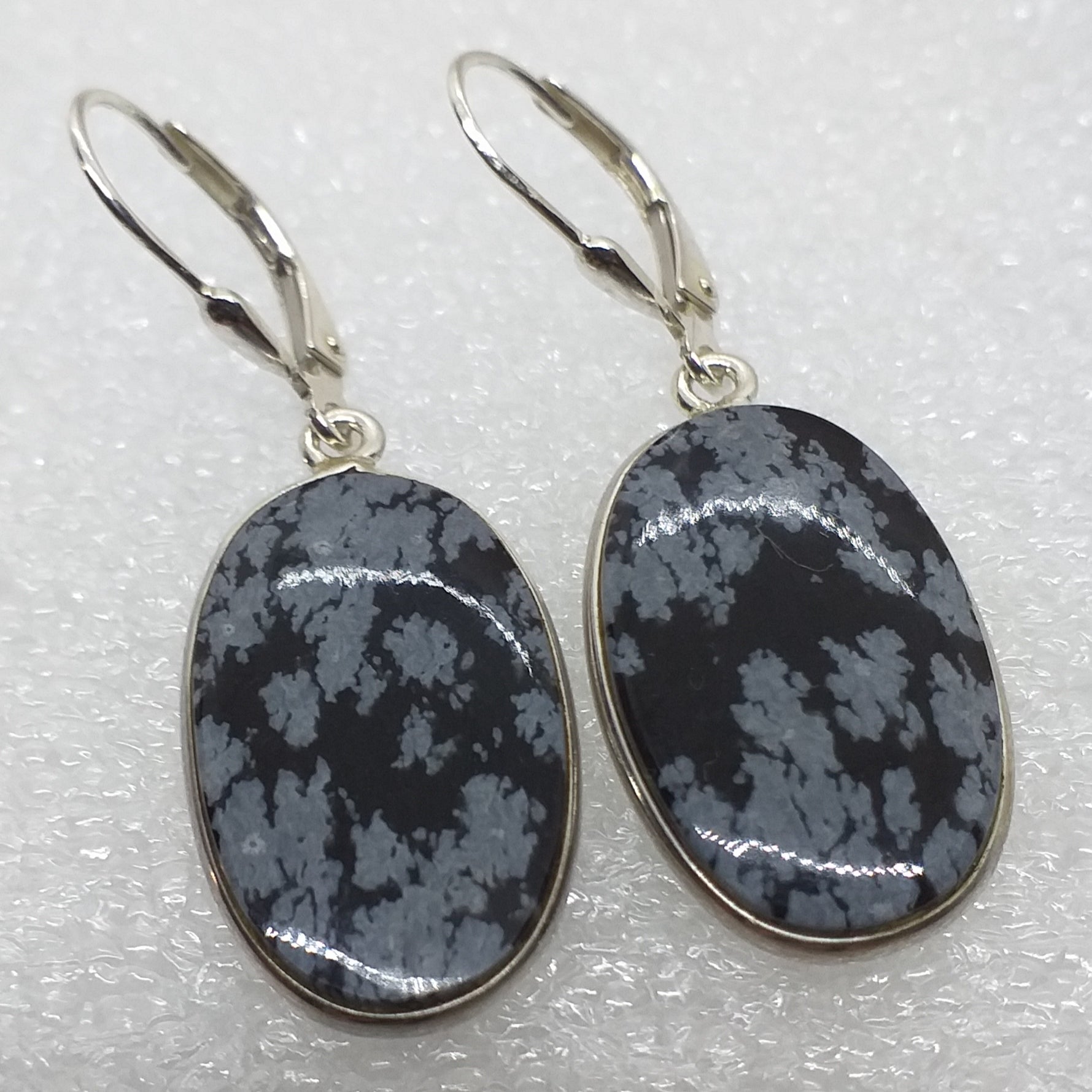 SCHNEEFLOCKEN OBSIDIAN Ohrringe 925 Silber Klapp Brisur Ohrhänger