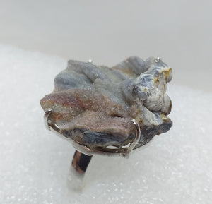 CHALCEDON ROSETTE Kristall Ring Gr. 18 925 Silber