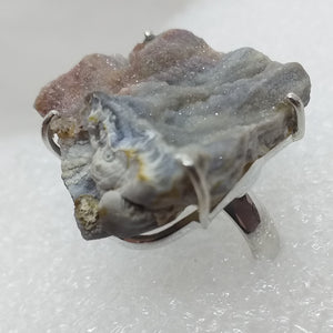 CHALCEDON ROSETTE Kristall Ring Gr. 18 925 Silber