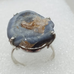 CHALCEDON ROSETTE Kristall Ring Gr. 19 925 Silber