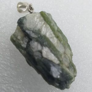 TURMALIN grün Verdelith Anhänger 925 Sterling Silber Rohstein Kristall Lepidolith