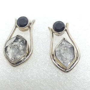 echter HERKIMER DIAMANT Ohrringe Ohrstecker 925 Sterling Silber Onyx