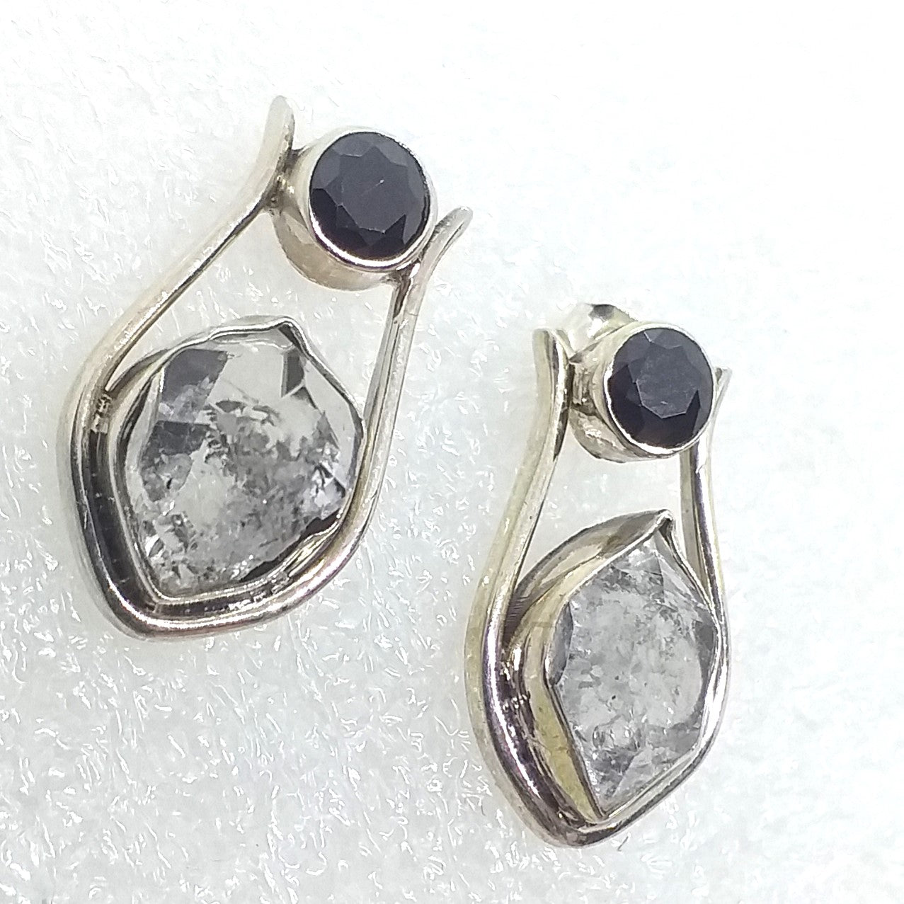 echter HERKIMER DIAMANT Ohrringe Ohrstecker 925 Sterling Silber Onyx