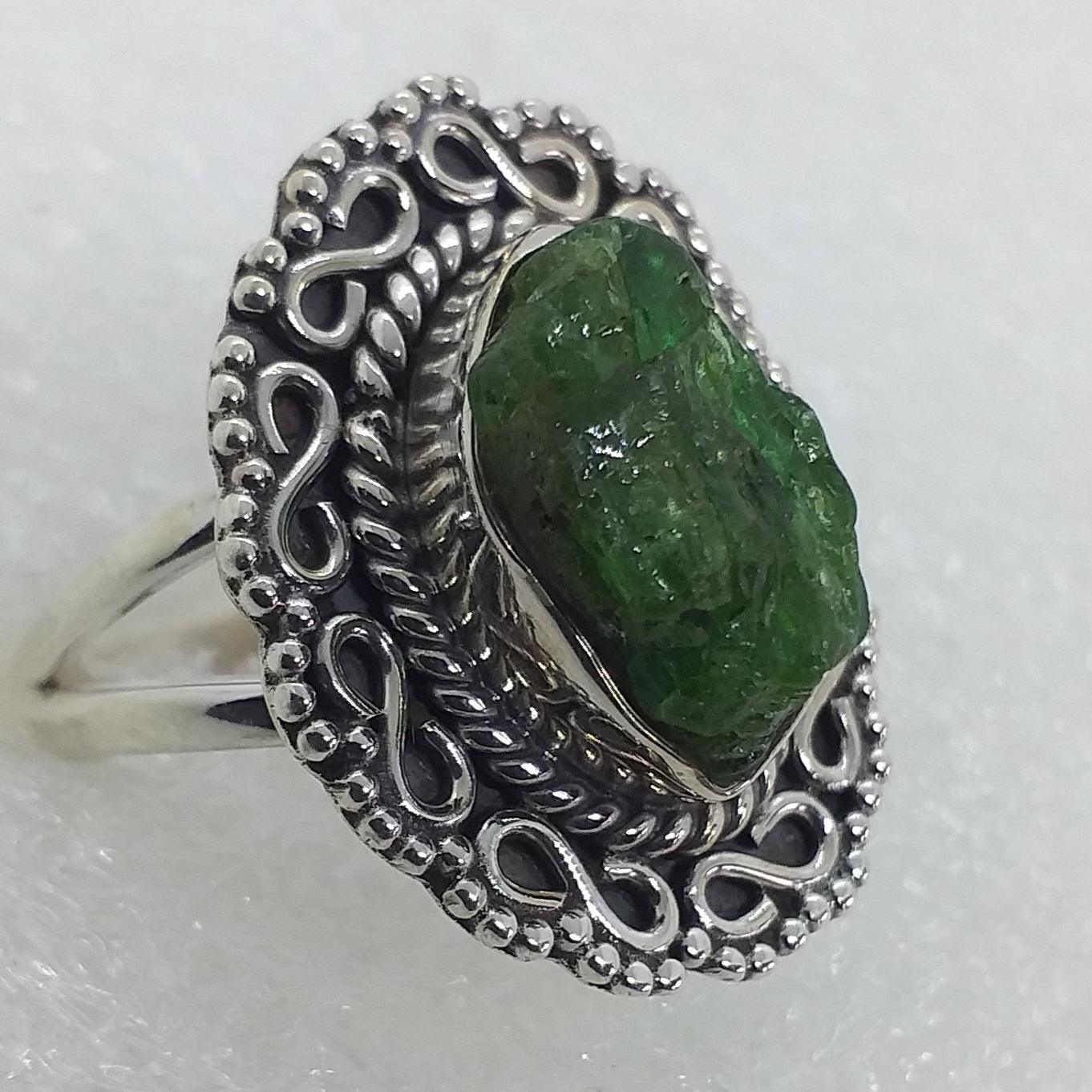 CHROMDIOPSID Rohstein Ring Gr. 17 925 Sterling Silber