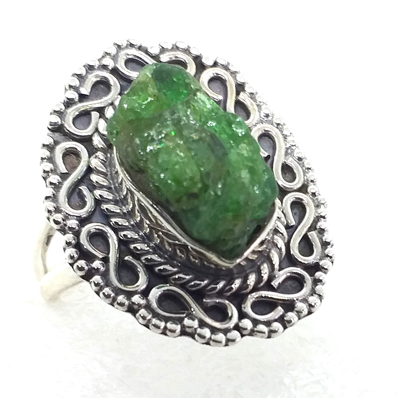 CHROMDIOPSID Rohstein Ring Gr. 17 925 Sterling Silber