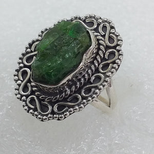 CHROMDIOPSID Rohstein Ring Gr. 17 925 Sterling Silber