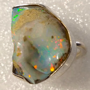 OPAL Kristallopal Ring Gr. 19 925 Silber Rohstein Natur roh RIESIG