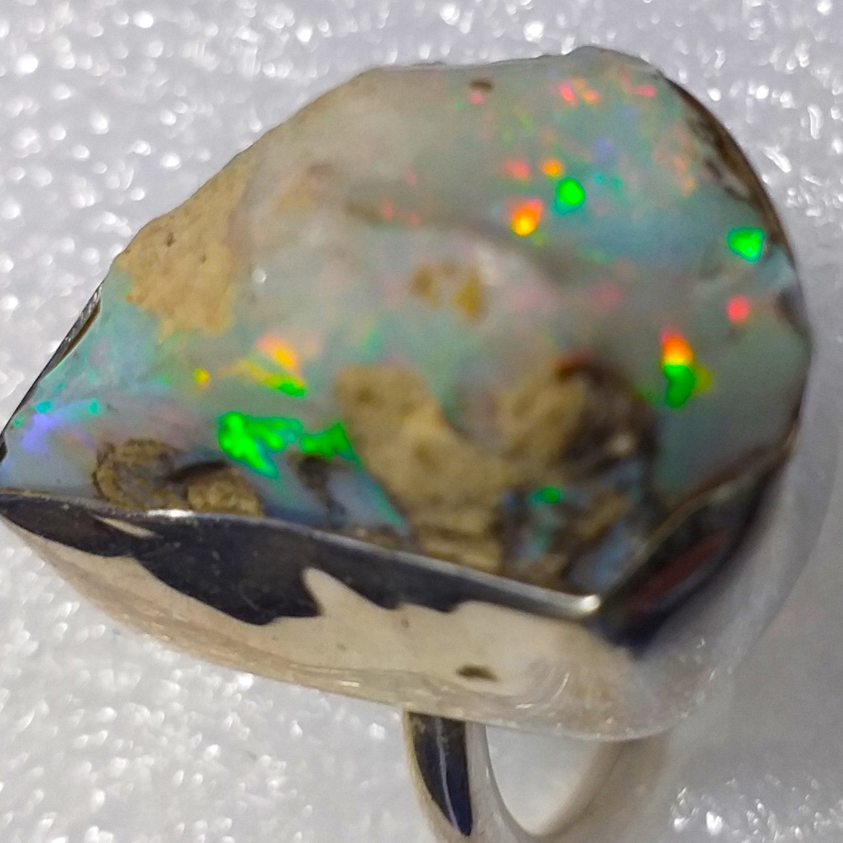 OPAL Kristallopal Ring Gr. 19 925 Silber Rohstein Natur roh RIESIG