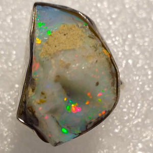 OPAL Kristallopal Ring Gr. 19 925 Silber Rohstein Natur roh RIESIG