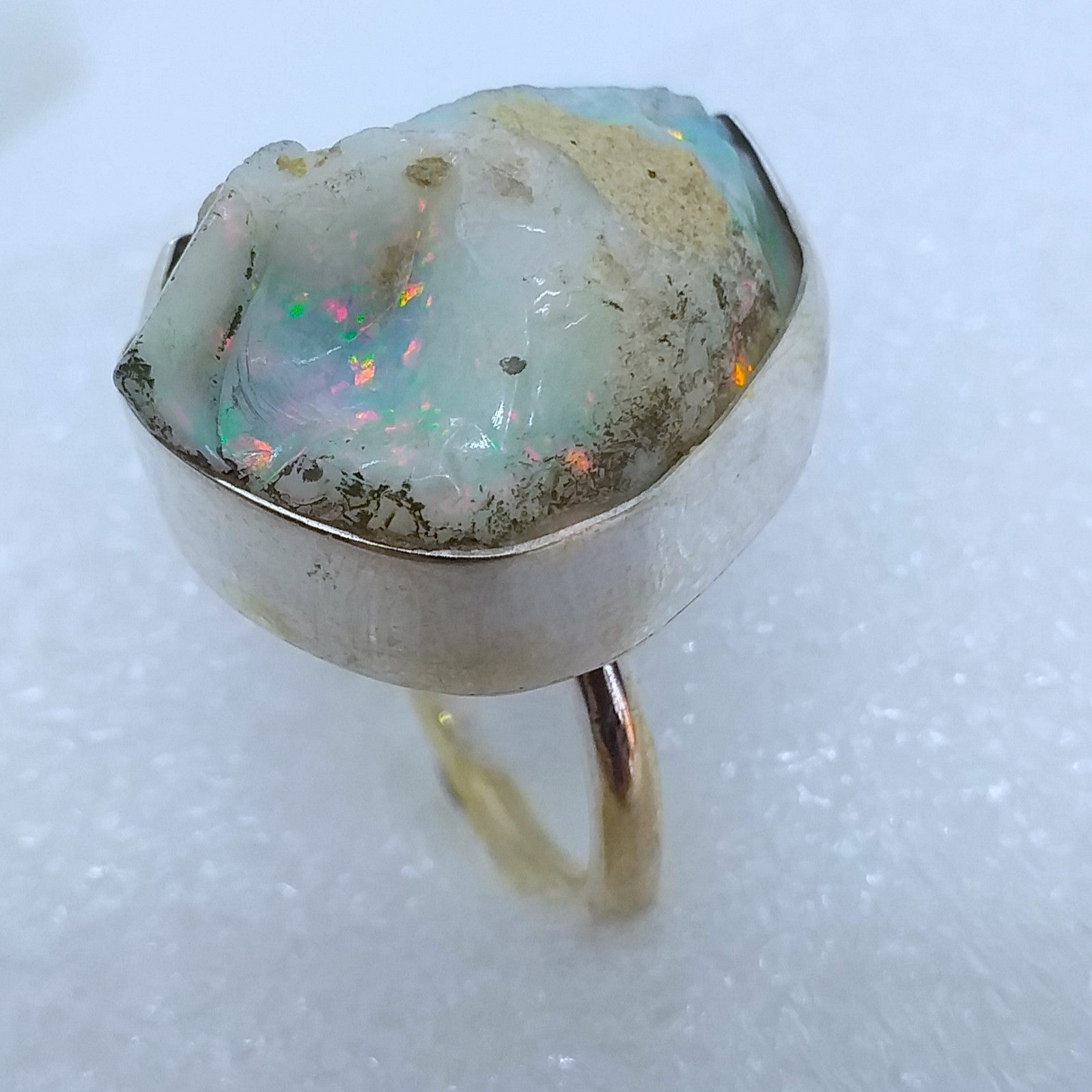 OPAL Kristallopal Ring Gr. 19 925 Silber Rohstein Natur roh RIESIG