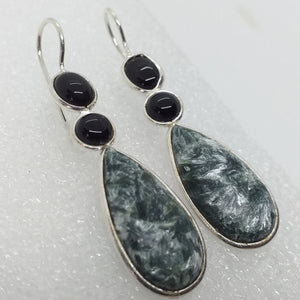 SERAFINIT Ohrringe Ohrhänger 925 Sterling Silber Onyx