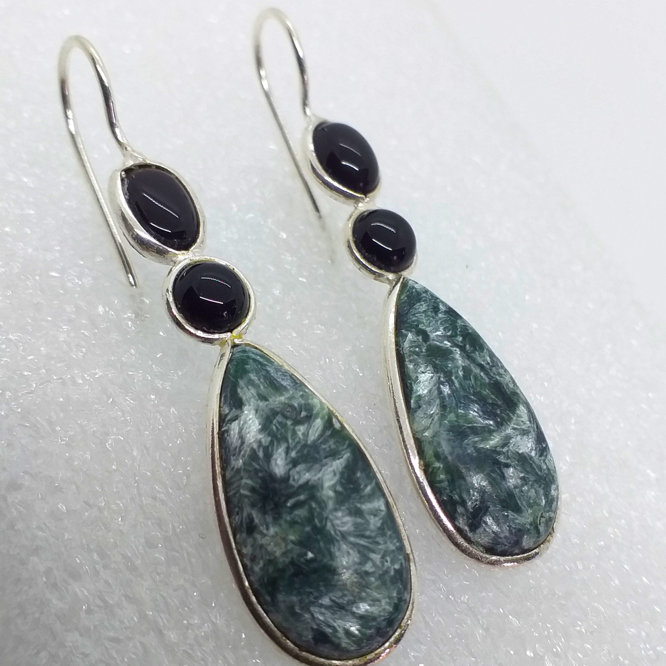 SERAFINIT Ohrringe Ohrhänger 925 Sterling Silber Onyx