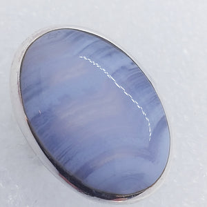 blauer Streifen CHALCEDON Ring Gr. 17 925 Silber riesig