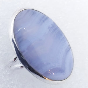 blauer Streifen CHALCEDON Ring Gr. 17 925 Silber riesig