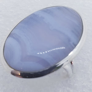 blauer Streifen CHALCEDON Ring Gr. 17 925 Silber riesig