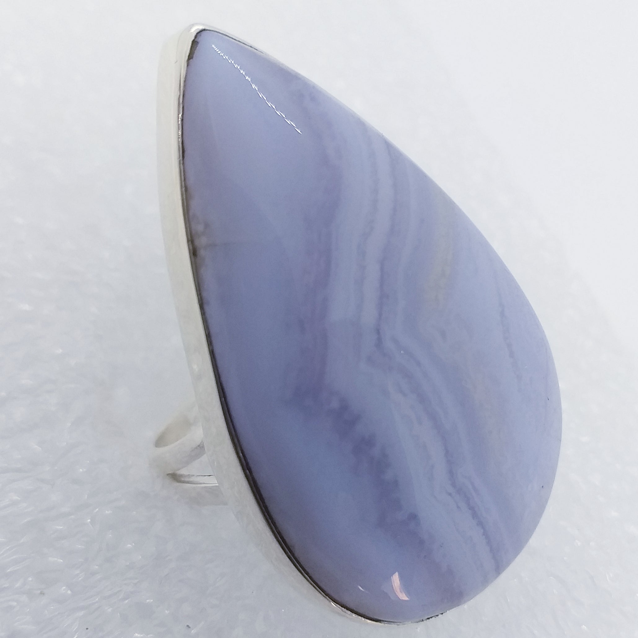 blauer Streifen CHALCEDON Ring Gr. 18 925 Sterling Silber riesig