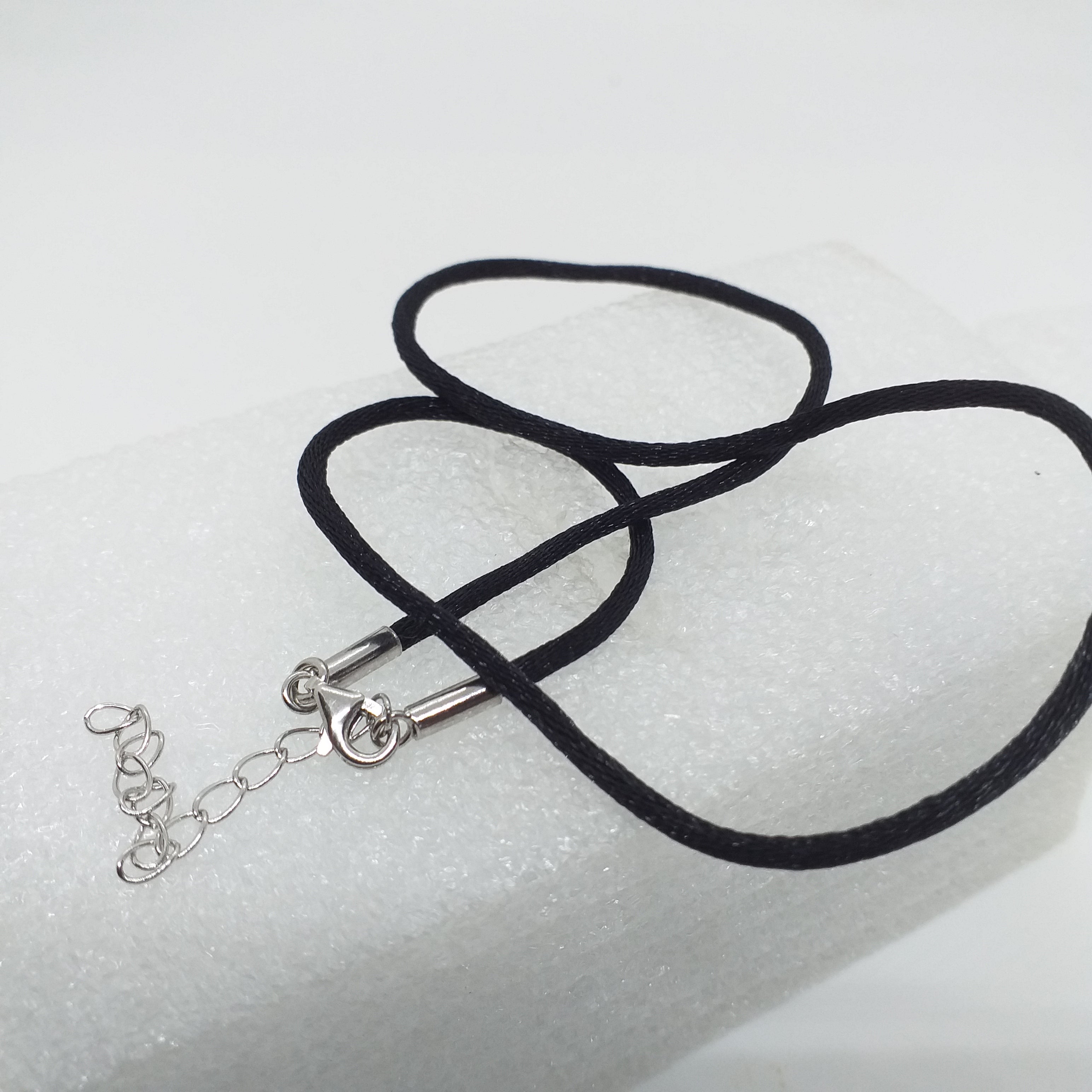 Seidenband schwarz 46 cm 925 Sterling Silber Verschluss Kette Collier