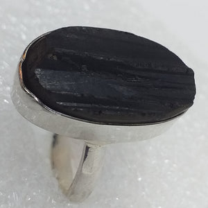 schwarzer TURMALIN Ring Gr. 18 925 Silber Schörl