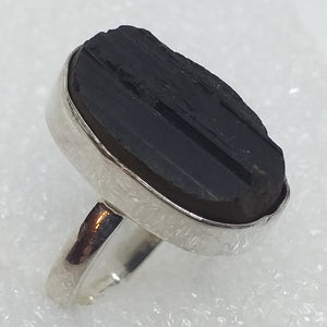 schwarzer TURMALIN Ring Gr. 18 925 Silber Schörl