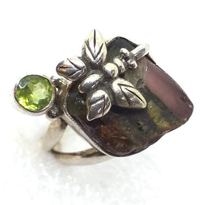 echter WASSERMELONEN TURMALIN  Ring Gr. 17 925 Silber Wassermelonenturmalin Peridot
