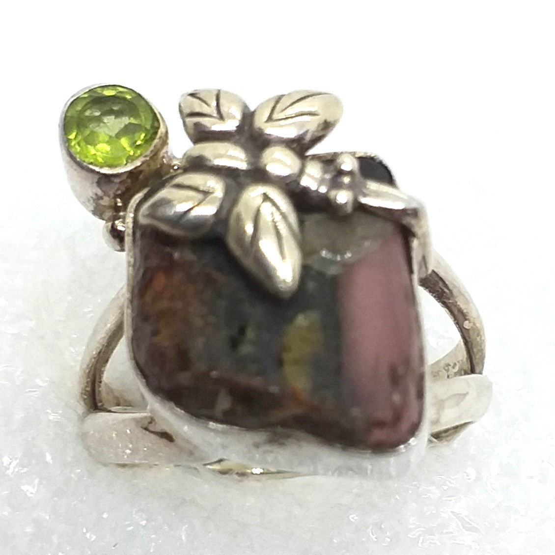 echter WASSERMELONEN TURMALIN  Ring Gr. 17 925 Silber Wassermelonenturmalin Peridot