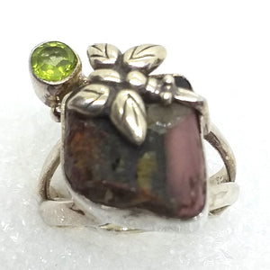 echter WASSERMELONEN TURMALIN  Ring Gr. 17 925 Silber Wassermelonenturmalin Peridot