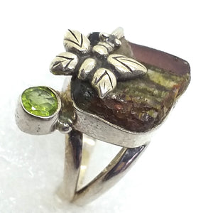 echter WASSERMELONEN TURMALIN  Ring Gr. 17 925 Silber Wassermelonenturmalin Peridot