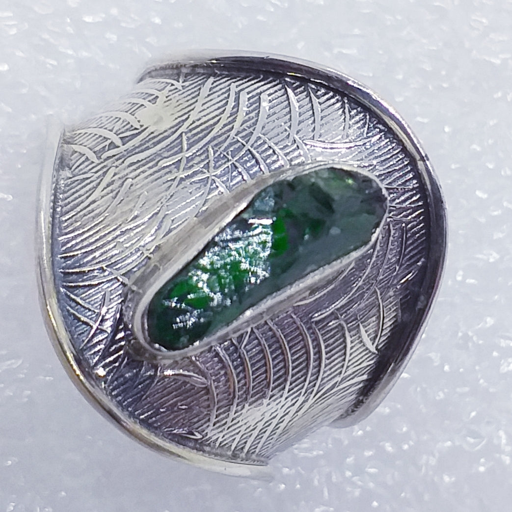 CHROMDIOPSID Ring Gr. 17 18 Rohstein  925 Sterling Silber