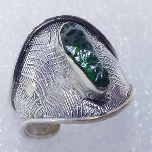 CHROMDIOPSID Ring Gr. 17 18 Rohstein  925 Sterling Silber
