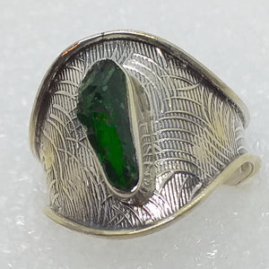 CHROMDIOPSID Ring Gr. 17 18 Rohstein  925 Sterling Silber