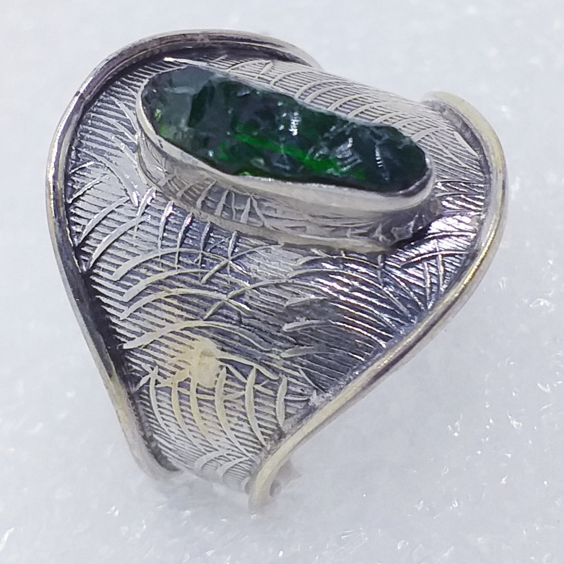 CHROMDIOPSID Ring Gr. 17 18 Rohstein  925 Sterling Silber