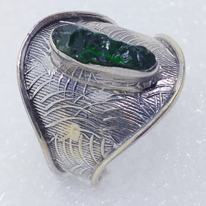 CHROMDIOPSID Ring Gr. 17 18 Rohstein  925 Sterling Silber