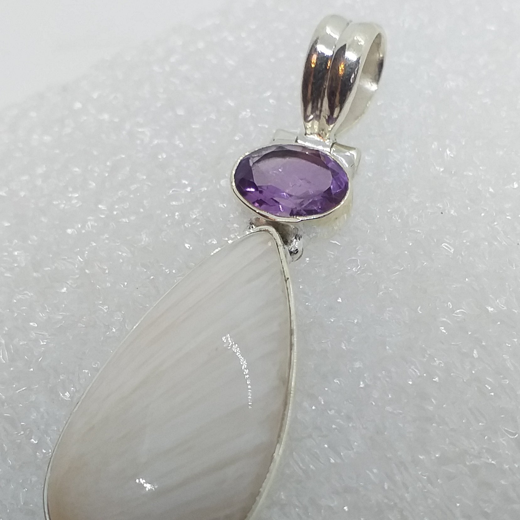 SKOLEZIT Anhänger weiß 925 Sterling Silber Amethyst