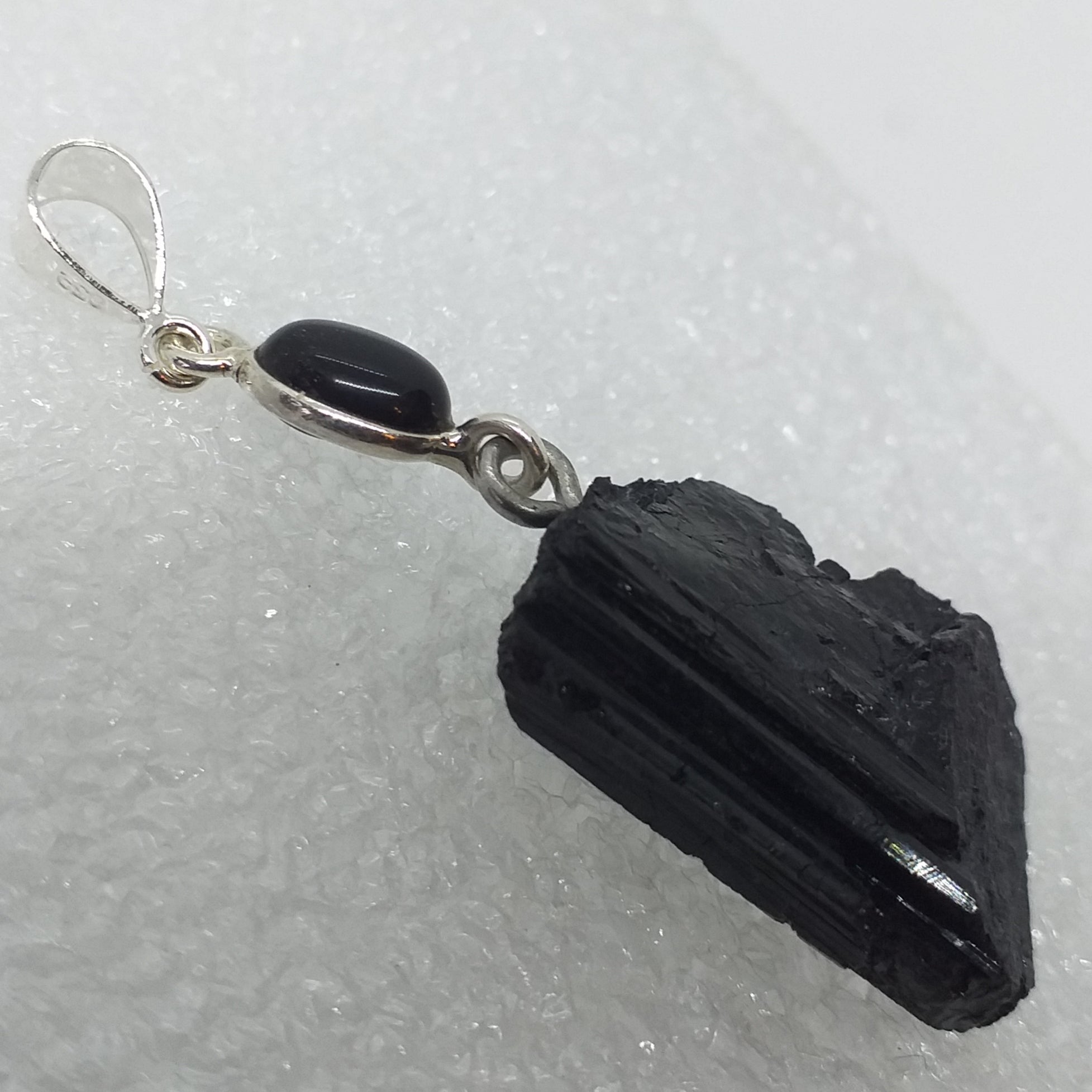 schwarzer TURMALIN Schörl Anhänger 925 Sterling Silber Onyx