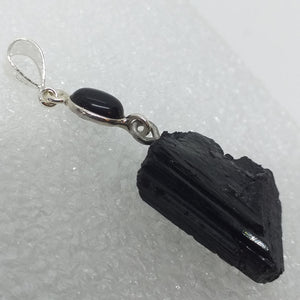 schwarzer TURMALIN Schörl Anhänger 925 Sterling Silber Onyx