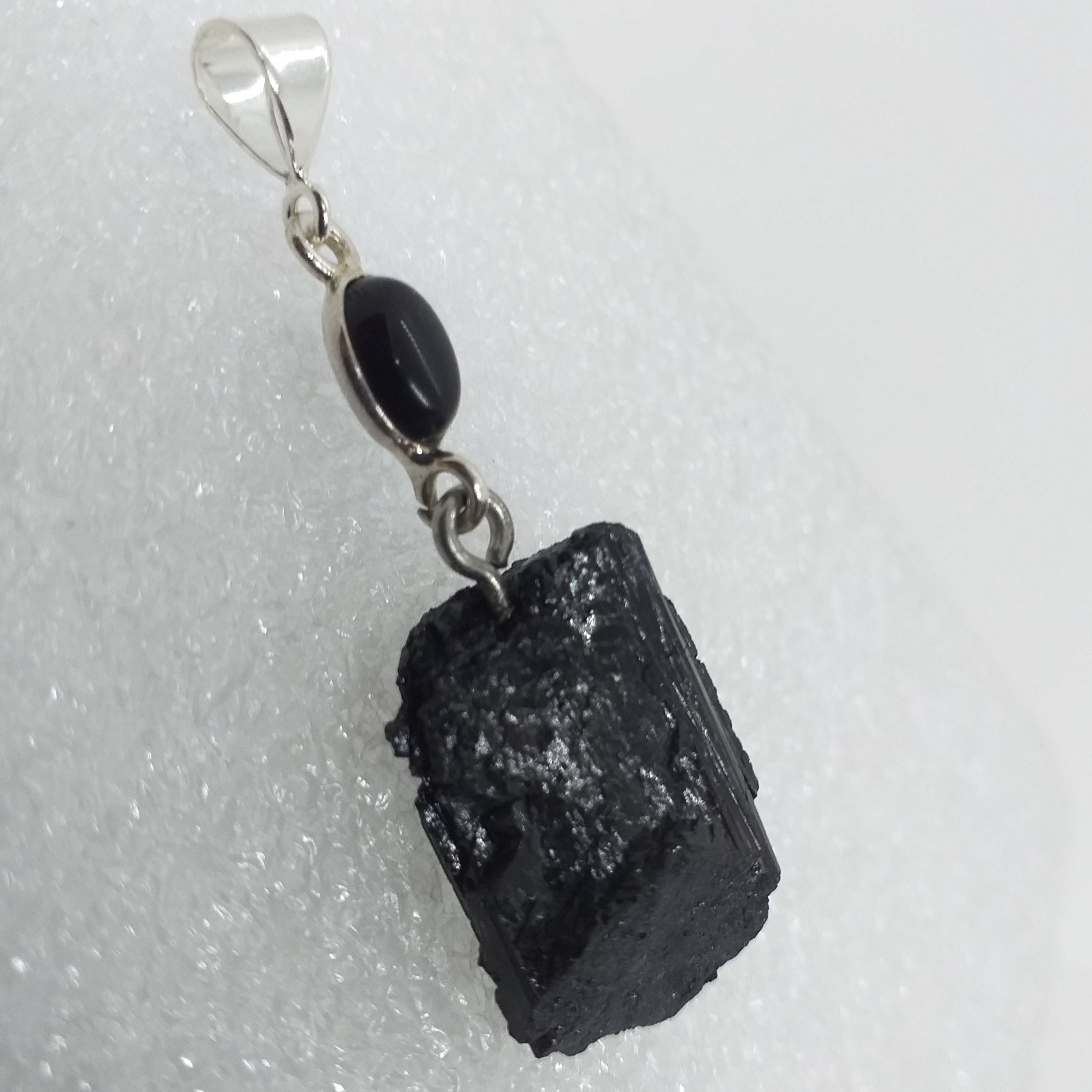 schwarzer TURMALIN Schörl Anhänger 925 Sterling Silber Onyx