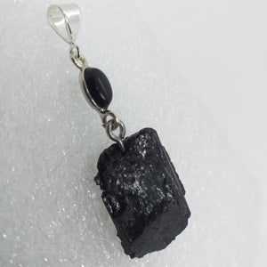 schwarzer TURMALIN Schörl Anhänger 925 Sterling Silber Onyx