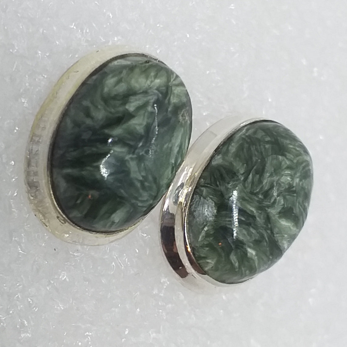 echter Natur SERAFINIT Ohrringe Ohrstecker 925 Silber Seraphinit 16x12mm