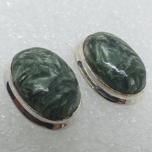 echter Natur SERAFINIT Ohrringe Ohrstecker 925 Silber Seraphinit 16x12mm