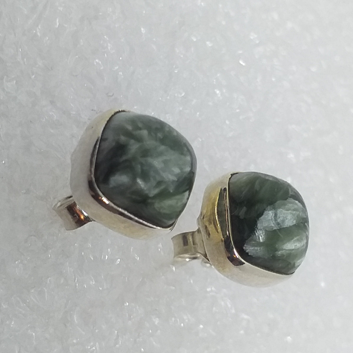 echter Natur SERAFINIT Ohrringe Ohrstecker 925 Silber Seraphinit