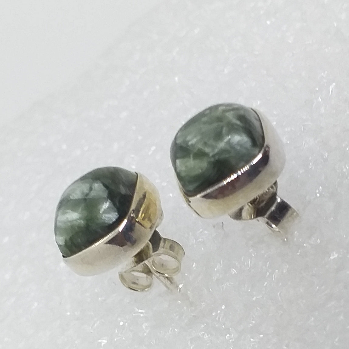 echter Natur SERAFINIT Ohrringe Ohrstecker 925 Silber Seraphinit