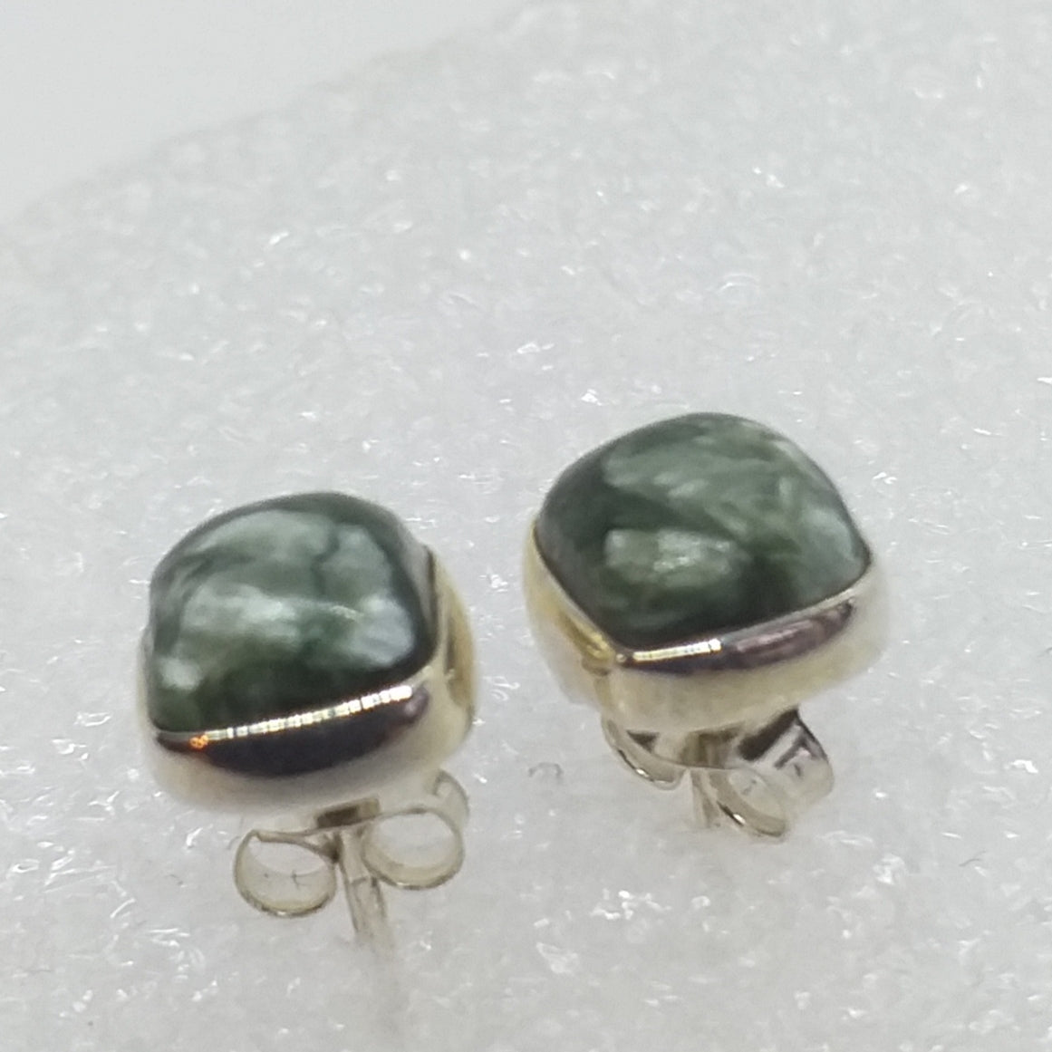 echter Natur SERAFINIT Ohrringe Ohrstecker 925 Silber Seraphinit