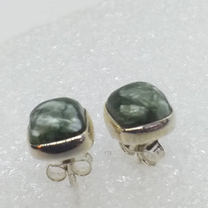 echter Natur SERAFINIT Ohrringe Ohrstecker 925 Silber Seraphinit